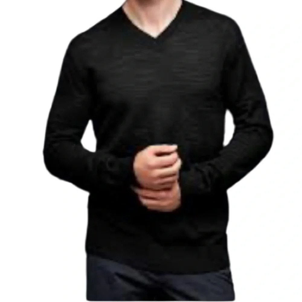 GAP Mens Slub Merino Wool V-Neck Sweater Black Long Sleeve Lightweight Knit XL